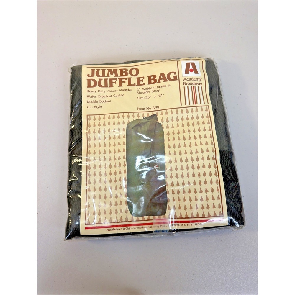 NEW VTG Academy Broadway Army Style Bag Camping Duffel Retro Olive- RARE 25"x42"